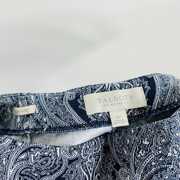 Talbots Size 6 Petite Paisley Print Heritage Pants Navy Blue Cotton Blend - Picture 3 of 4